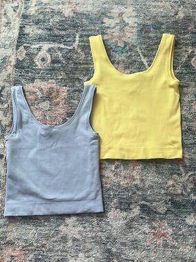 Athleta Girl Ribbed Scoop Tank Crop Tops- Yellow and Light Blue size 14